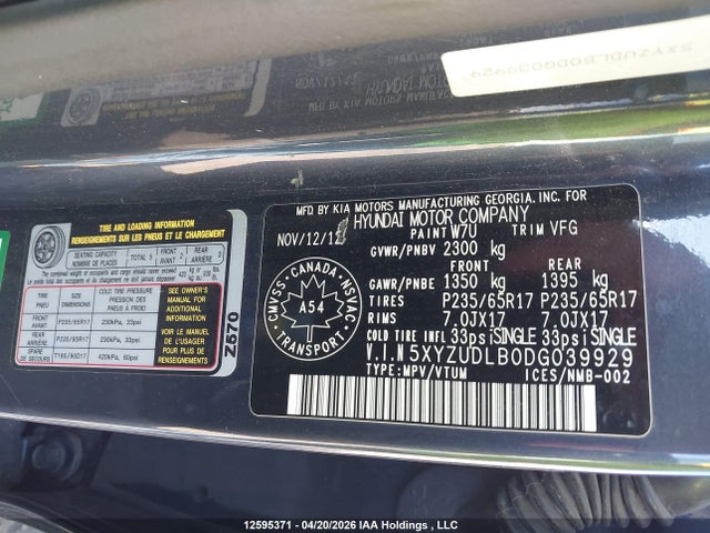 12595371 :رقم المزاد ، 5XYZUDLB0DG039929 vin ، 2013 Hyundai Santa Fe Sport مزاد بيع