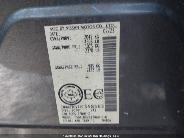 2023 Nissan Leaf Sv მანქანა იყიდება აუქციონზე, vin: 1N4AZ1CV7PC558563, აუქციონის ნომერი: 12539860