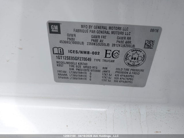 1GT12SE85GF278649 GMC Sierra 2500hd Sle