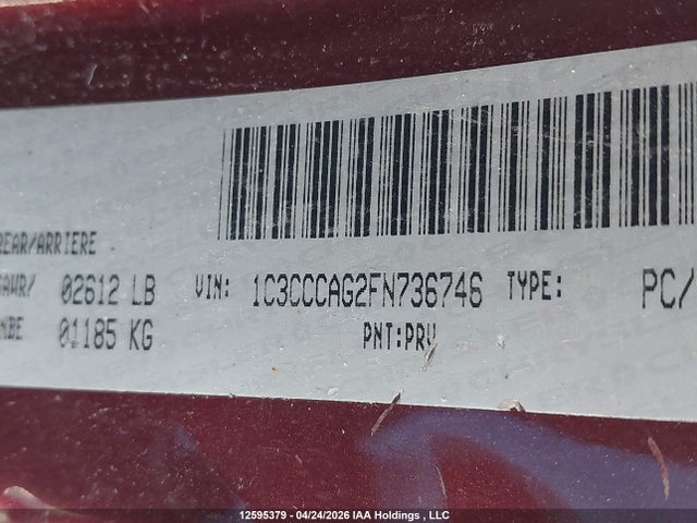 12595379 :رقم المزاد ، 1C3CCCAG2FN736746 vin ، 2015 Chrysler 200 مزاد بيع