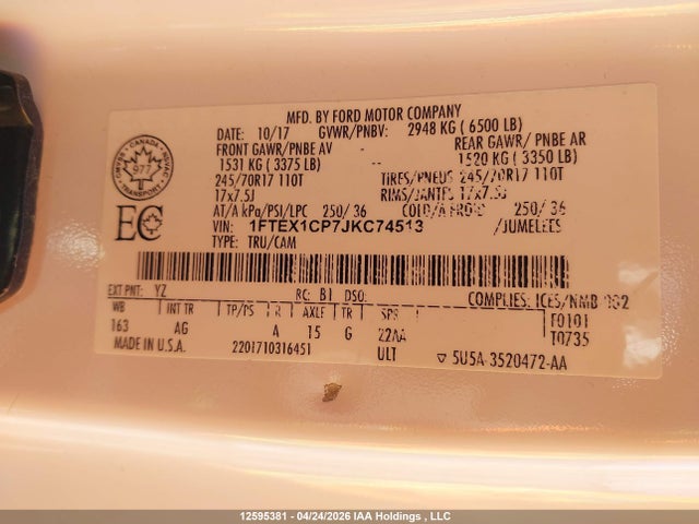 1FTEX1CP7JKC74513 Ford F150 Super Cab