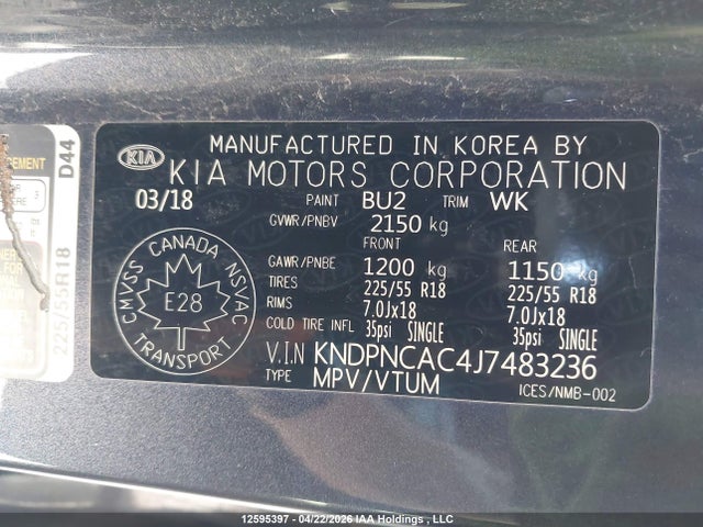 Aukcja sprzedaży 2018 Kia Sportage Ex/ex Premium/ex Tech, vin: KNDPNCAC4J7483236, numer aukcji: 12595397