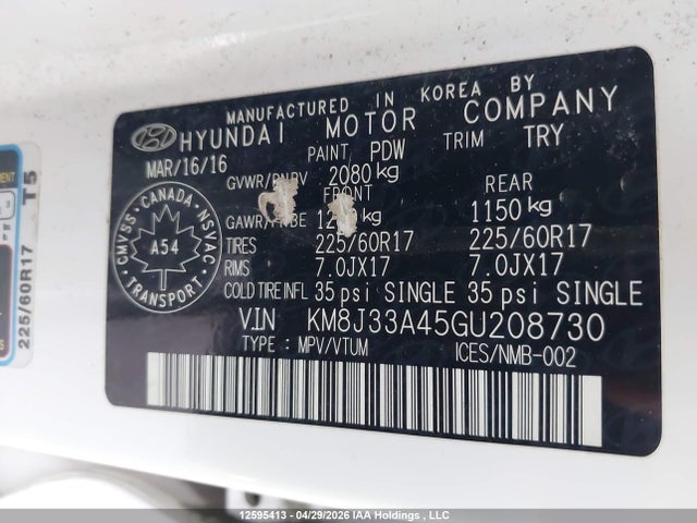 2016 Hyundai Tucson Premium მანქანა იყიდება აუქციონზე, vin: KM8J33A45GU208730, აუქციონის ნომერი: 12595413
