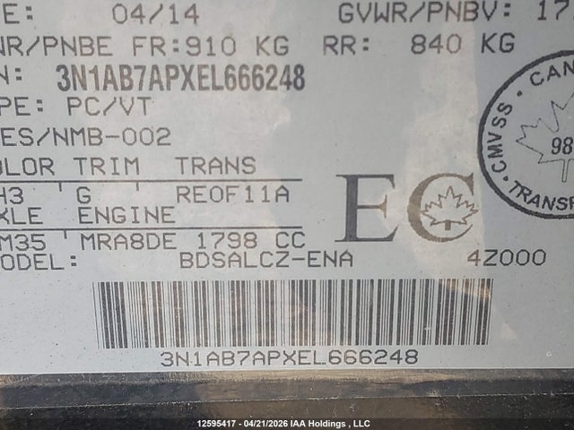 3N1AB7APXEL666248 Nissan Sentra S/sv/sr/sl