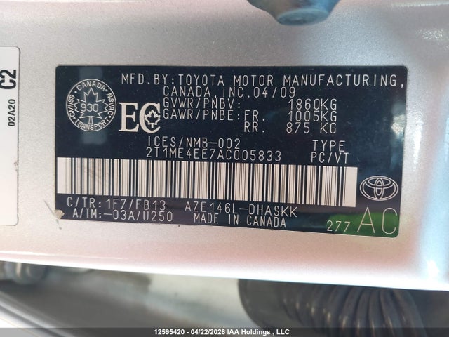 Aukcja sprzedaży 2010 Toyota Matrix Xrs, vin: 2T1ME4EE7AC005833, numer aukcji: 12595420