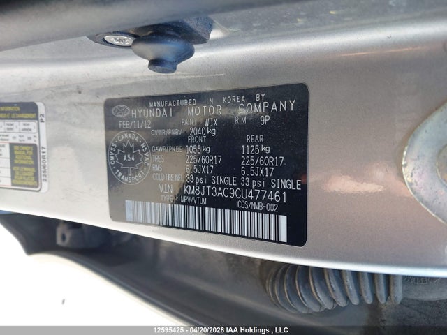 Продажа на аукционе авто 2012 Hyundai Tucson Gl, vin: KM8JT3AC9CU477461, номер лота: 12595425