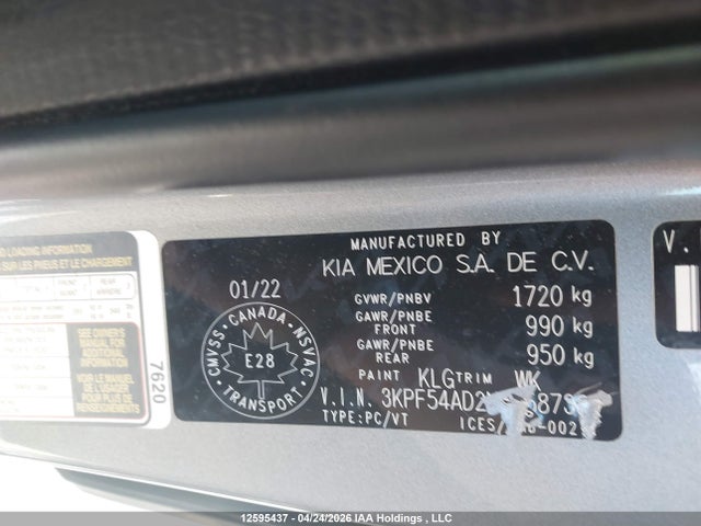 12595437 :رقم المزاد ، 3KPF54AD2NE458738 vin ، 2022 Kia Forte Ex/ex Premium/gt-line مزاد بيع