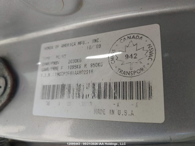 Продаж на аукціоні авто 2010 Honda Accord Ex-l, vin: 1HGCP2F81AA802216, номер лоту: 12595443