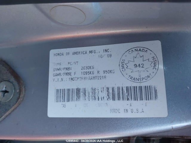Продаж на аукціоні авто 2010 Honda Accord Ex-l, vin: 1HGCP2F81AA802216, номер лоту: 12595443