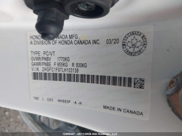 Продажа на аукционе авто 2020 Honda Civic, vin: 2HGFC1F97LH103138, номер лота: 12595447