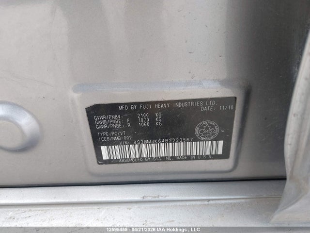 Aukcja sprzedaży 2011 Subaru Legacy 3.6r Limited, vin: 4S3BMJK64B2233567, numer aukcji: 12595455
