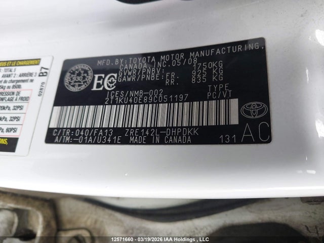 2009 Toyota Matrix მანქანა იყიდება აუქციონზე, vin: 2T1KU40E89C051197, აუქციონის ნომერი: 12571660