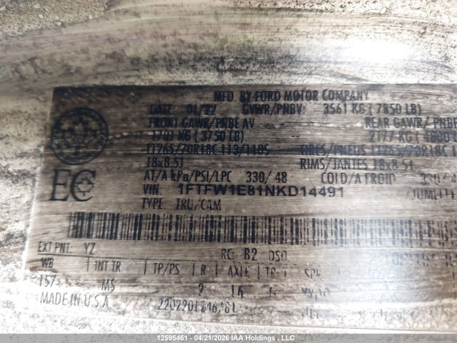 Продажа на аукционе авто 2022 Ford F-150 Xlt, vin: 1FTFW1E81NKD14491, номер лота: 12595461