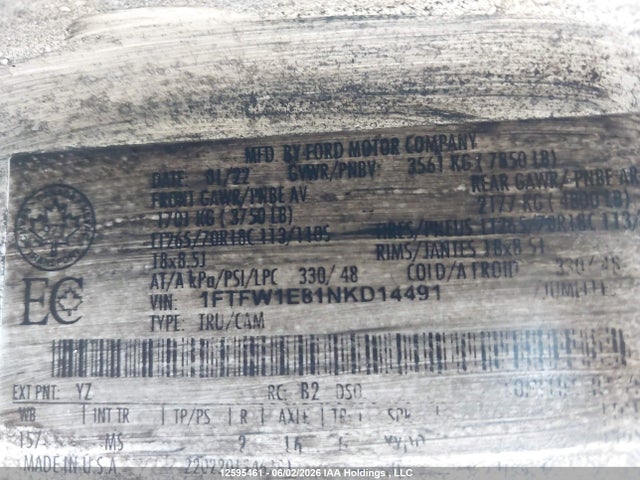 Продажа на аукционе авто 2022 Ford F-150 Xlt, vin: 1FTFW1E81NKD14491, номер лота: 12595461