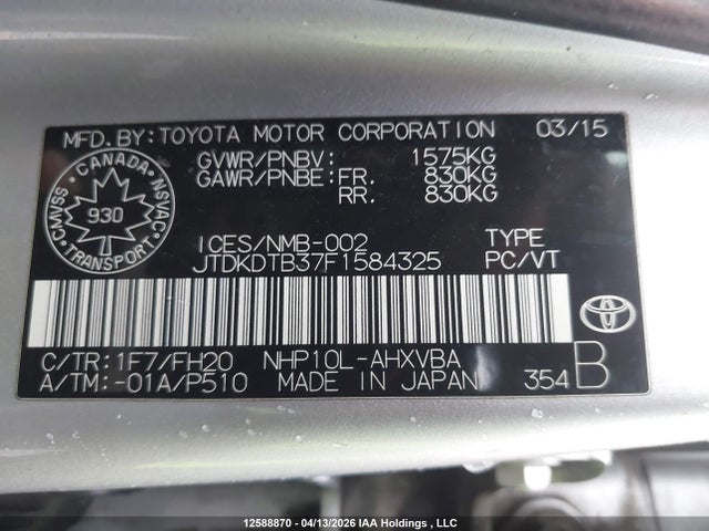 JTDKDTB37F1584325 Toyota Prius C Technology