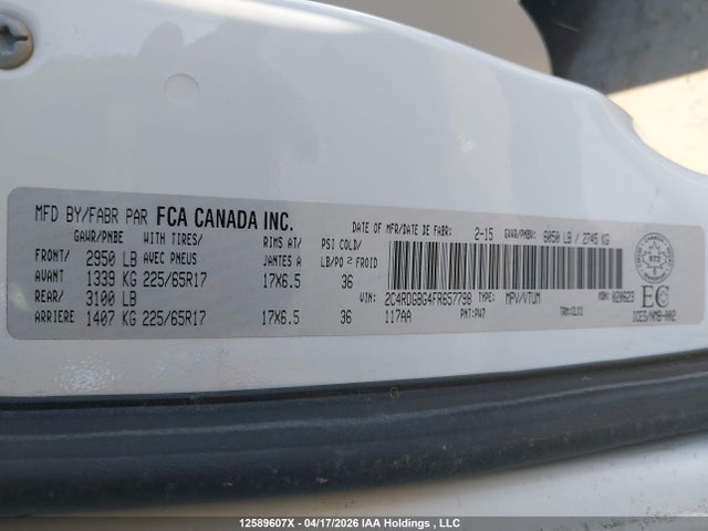 Aukcja sprzedaży 2015 Dodge Grand Caravan Se/sxt, vin: 2C4RDGBG4FR657798, numer aukcji: 12589607