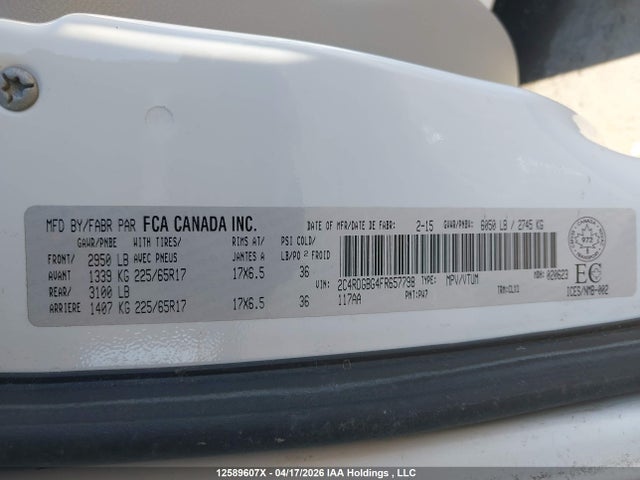 Aukcja sprzedaży 2015 Dodge Grand Caravan Se/sxt, vin: 2C4RDGBG4FR657798, numer aukcji: 12589607