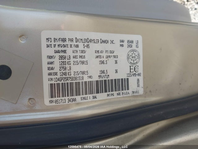 Продажа на аукционе авто 2005 Dodge Caravan, vin: 1D4GP25R75B381518, номер лота: 12595475