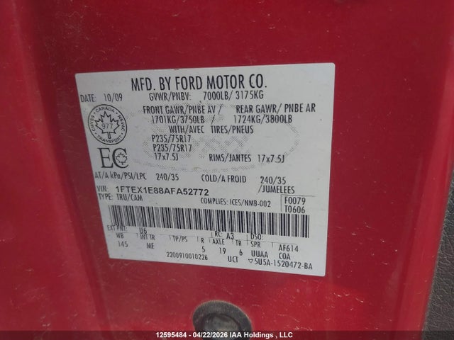 Продажа на аукционе авто 2010 Ford F-150 Stx/xl/xlt, vin: 1FTEX1E88AFA52772, номер лота: 12595484