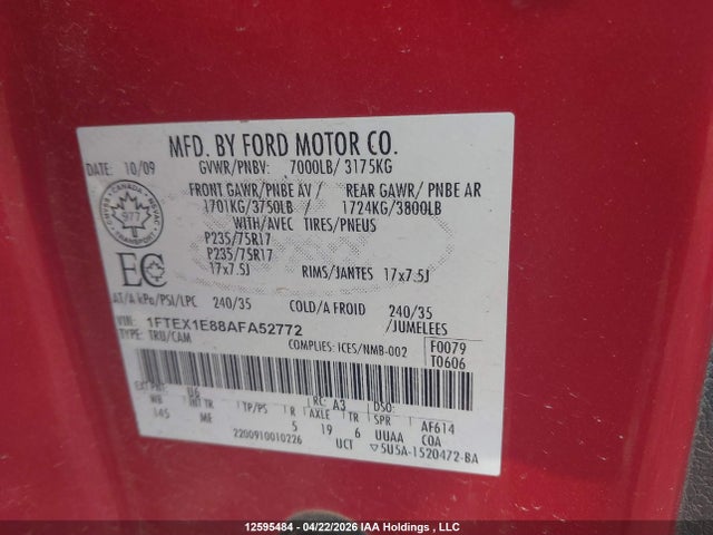 Продажа на аукционе авто 2010 Ford F-150 Stx/xl/xlt, vin: 1FTEX1E88AFA52772, номер лота: 12595484