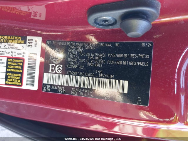 5TDGSKFC3SS155020 Toyota Sienna