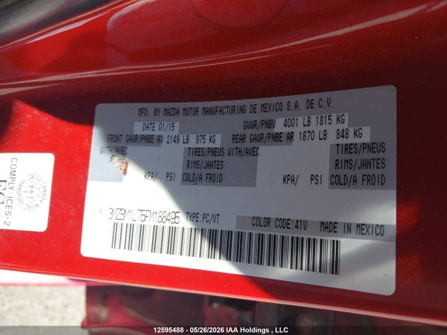 3MZBM1L75FM188495 Mazda 3 TOURING