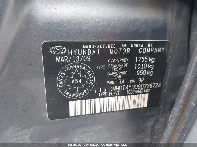 Продаж на аукціоні авто 2009 Hyundai Elantra Gl/gl Sport/gls/limited, vin: KMHDT45D09U726728, номер лоту: 12589706