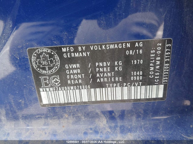 WVWWF7AU9HW078806 Volkswagen Golf R