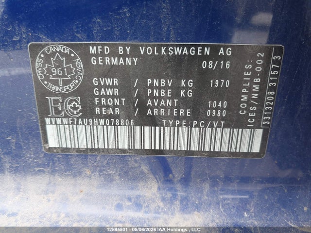 WVWWF7AU9HW078806 Volkswagen Golf R