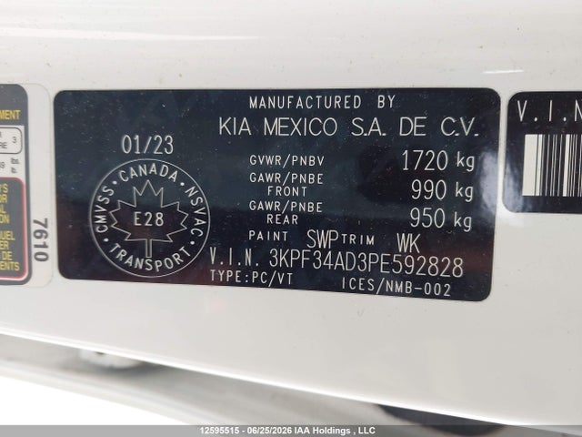 12595515 :رقم المزاد ، 3KPF34AD3PE592828 vin ، 2023 Kia Forte Ex/ex Premium/ex+/gt-line مزاد بيع