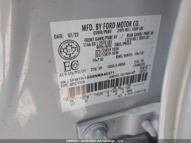 3FMTK1SS8NMA40371 Ford Mustang Mach-e Select