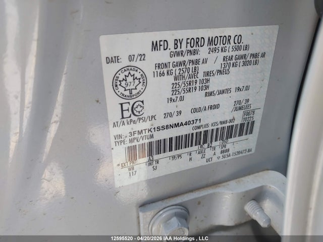 3FMTK1SS8NMA40371 Ford Mustang Mach-e Select