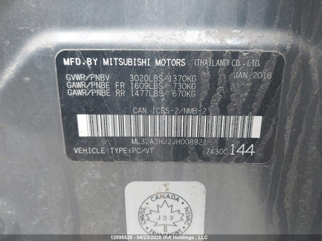 Продажа на аукционе авто 2018 Mitsubishi Mirage Es, vin: ML32A3HJ2JH008921, номер лота: 12595528