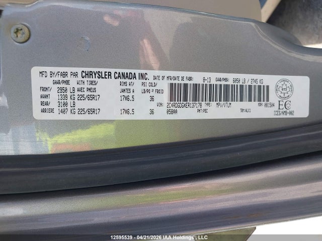 12595539 :رقم المزاد ، 2C4RDGDGXER137178 vin ، 2014 Dodge Grand Caravan Crew مزاد بيع