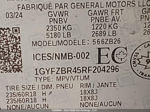 Aukcja sprzedaży 2024 Cadillac Xt4 Luxury, vin: 1GYFZBR45RF204296, numer aukcji: 12595540