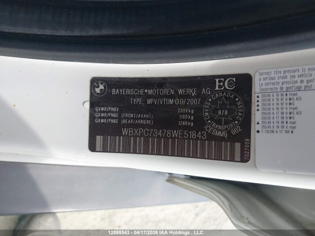 Продажа на аукционе авто 2008 Bmw X3 3.0i, vin: WBXPC73478WE51843, номер лота: 12595543