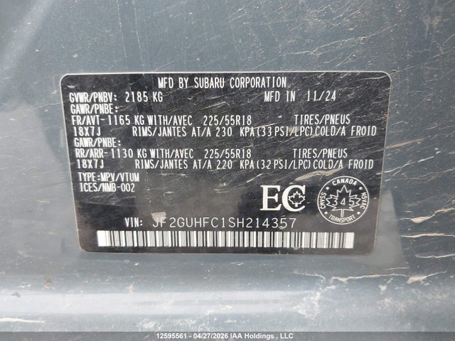 Aukcja sprzedaży 2025 Subaru Crosstrek Onyx, vin: JF2GUHFC1SH214357, numer aukcji: 12595561