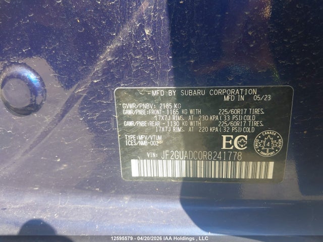Продаж на аукціоні авто 2024 Subaru Crosstrek Touring, vin: JF2GUADC0R8241778, номер лоту: 12595579