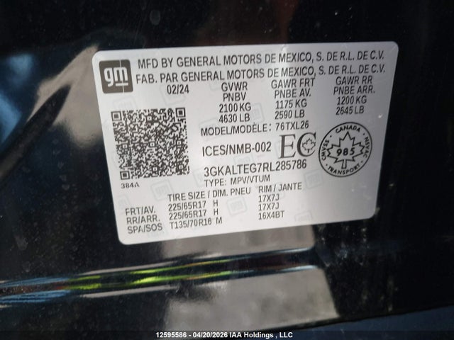 Aukcja sprzedaży 2024 Gmc Terrain Sle, vin: 3GKALTEG7RL285786, numer aukcji: 12595586