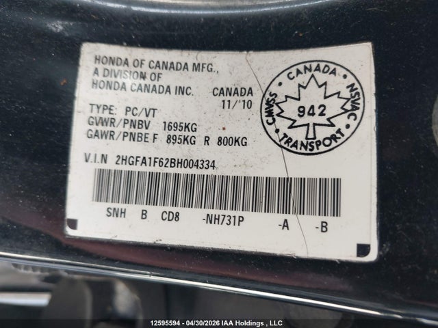 Продажа на аукционе авто 2011 Honda Civic Se, vin: 2HGFA1F62BH004334, номер лота: 12595594