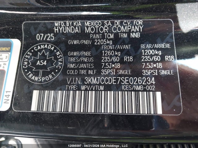 Aukcja sprzedaży 2025 Hyundai Tucson Sel, vin: 3KMJCCDE7SE026234, numer aukcji: 12595597