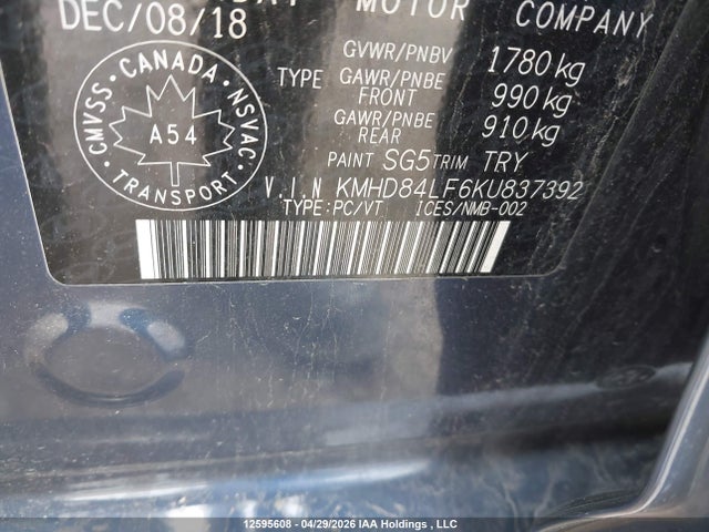 KMHD84LF6KU837392 Hyundai Elantra Preferred