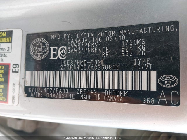2010 Toyota Matrix Wagon მანქანა იყიდება აუქციონზე, vin: 2T1KU4EEXAC360800, აუქციონის ნომერი: 12595610