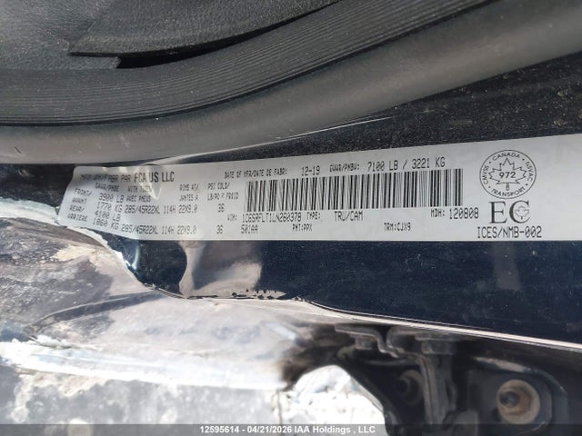 12595614 :رقم المزاد ، 1C6SRFLT1LN260378 vin ، 2020 Ram 1500 Rebel مزاد بيع