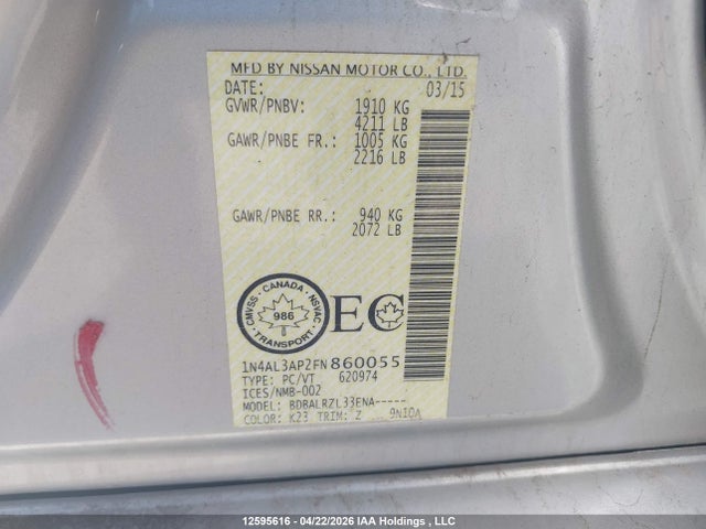 1N4AL3AP2FN860055 Nissan Altima
