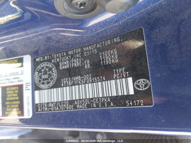2015 Toyota Camry Xse მანქანა იყიდება აუქციონზე, vin: 4T1BF1FK5FU915574, აუქციონის ნომერი: 12595622