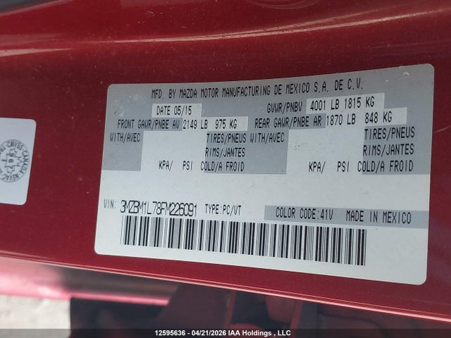 3MZBM1L78FM226091 Mazda Mazda3 Gs