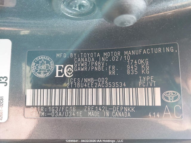 2010 Toyota Corolla S/le/xle მანქანა იყიდება აუქციონზე, vin: 2T1BU4EE2AC353534, აუქციონის ნომერი: 12595641