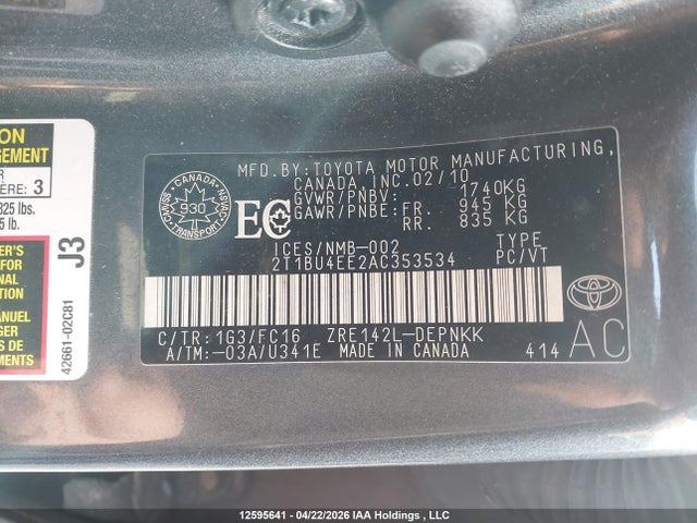 2010 Toyota Corolla S/le/xle მანქანა იყიდება აუქციონზე, vin: 2T1BU4EE2AC353534, აუქციონის ნომერი: 12595641