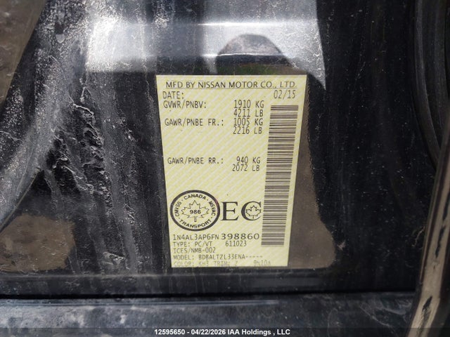 1N4AL3AP6FN398860 Nissan Altima 2.5/s/sv/sl